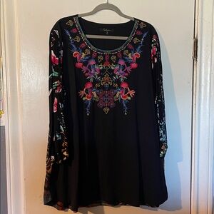 Calessa 3X Blue Embroidered Blouse